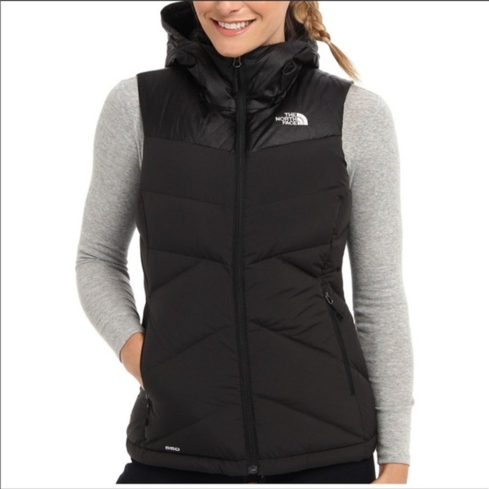 North Face Womens XS Black Kailash Hooded Down Vest Full Zip Puffer 650 Jacket